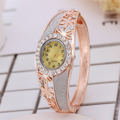 Rose gold flower ladies bracelet watch