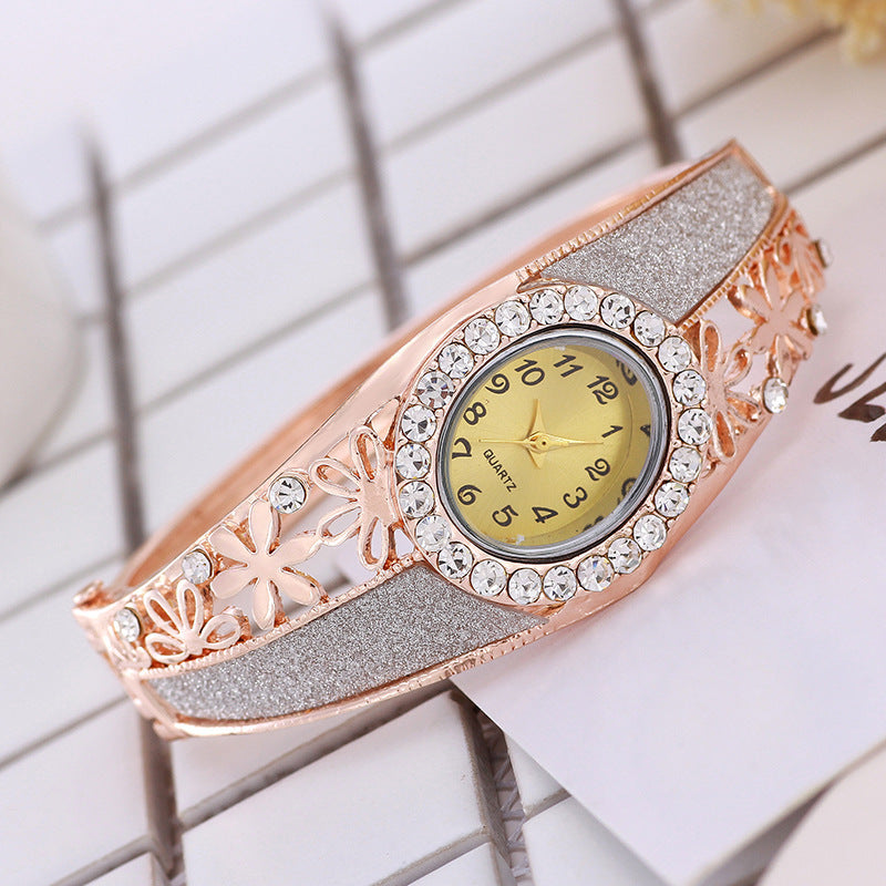 Rose gold flower ladies bracelet watch