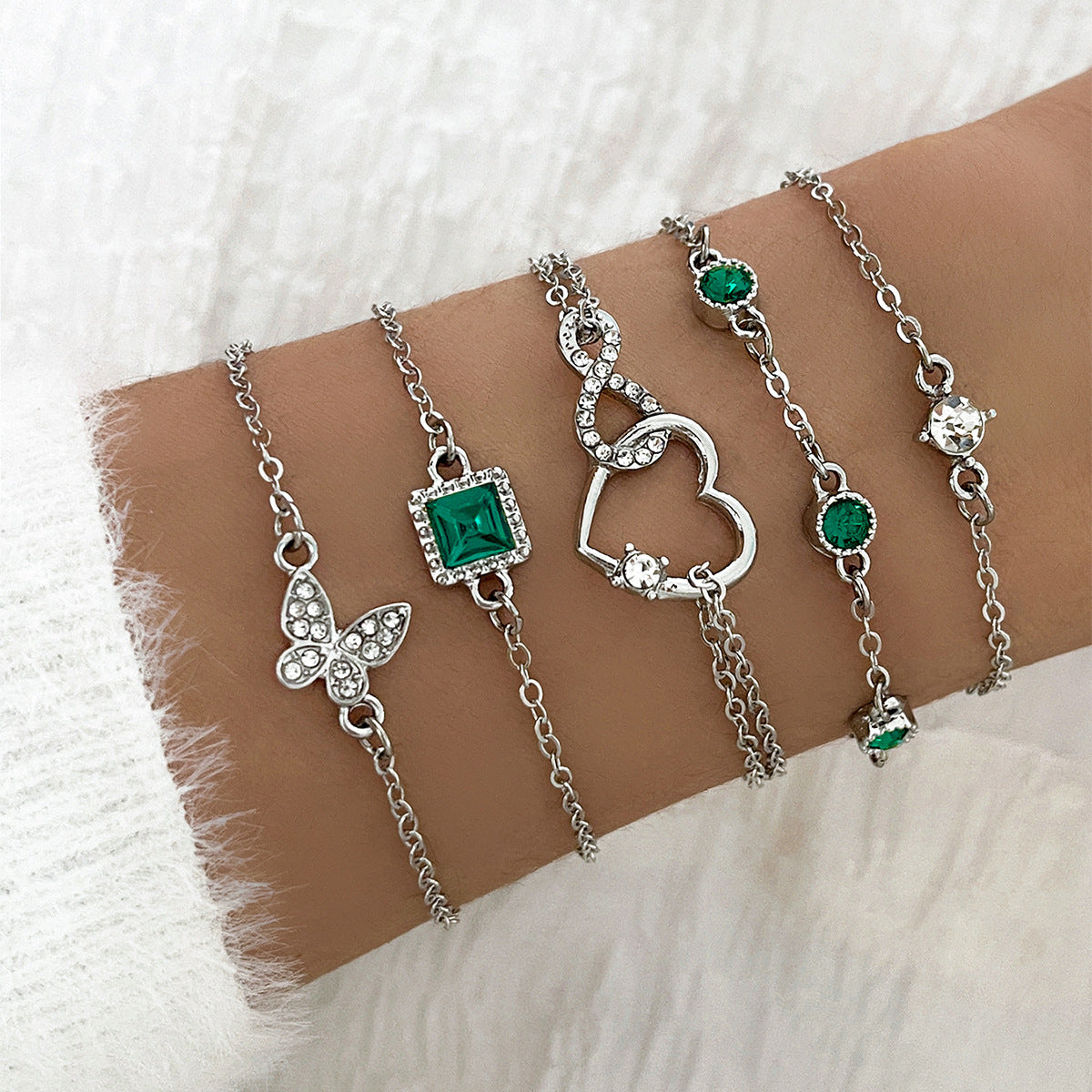 Bohemian 5pc Green Crystal Bracelets