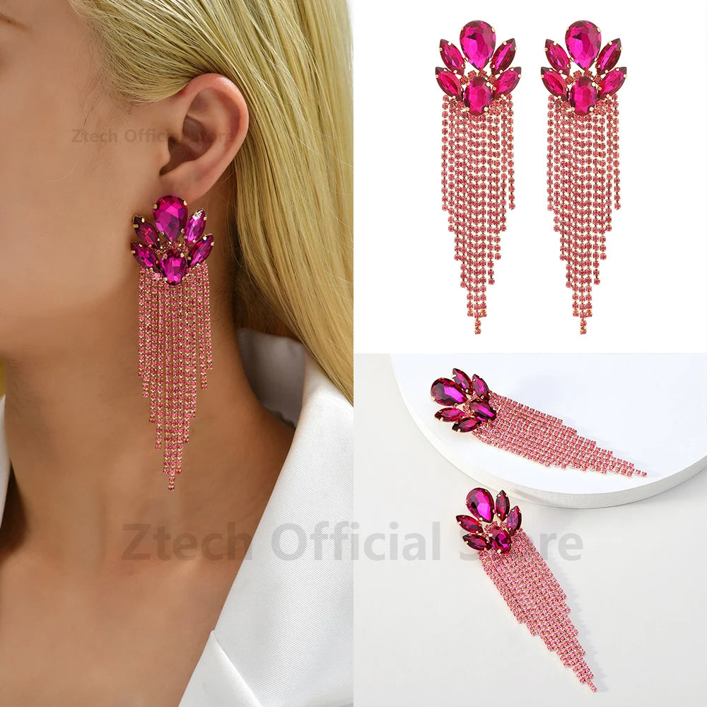 Fashion Rose Red Series Shiny Crystal Dangle Earrings