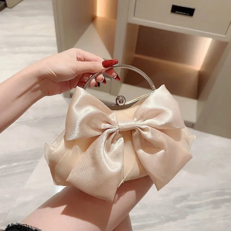White Satin Bow Fairy Evening Bags/ Clutch for Women