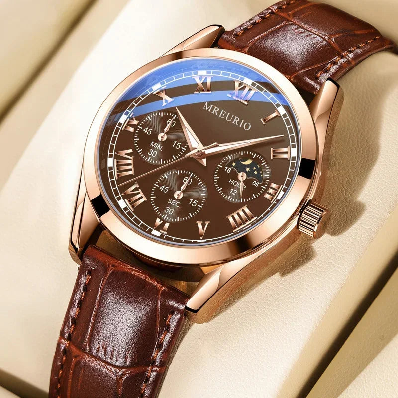 Luxury Brand Watch Men Quartz Watches Leather Strap