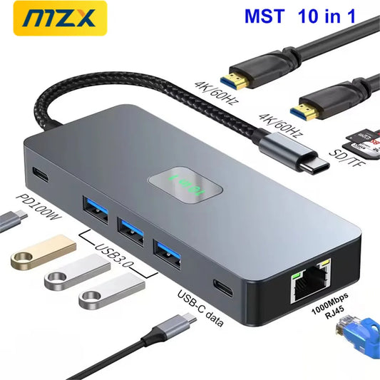 MZX 10 in 1 MST Docking Station 4K@60Hz 2 HDMI