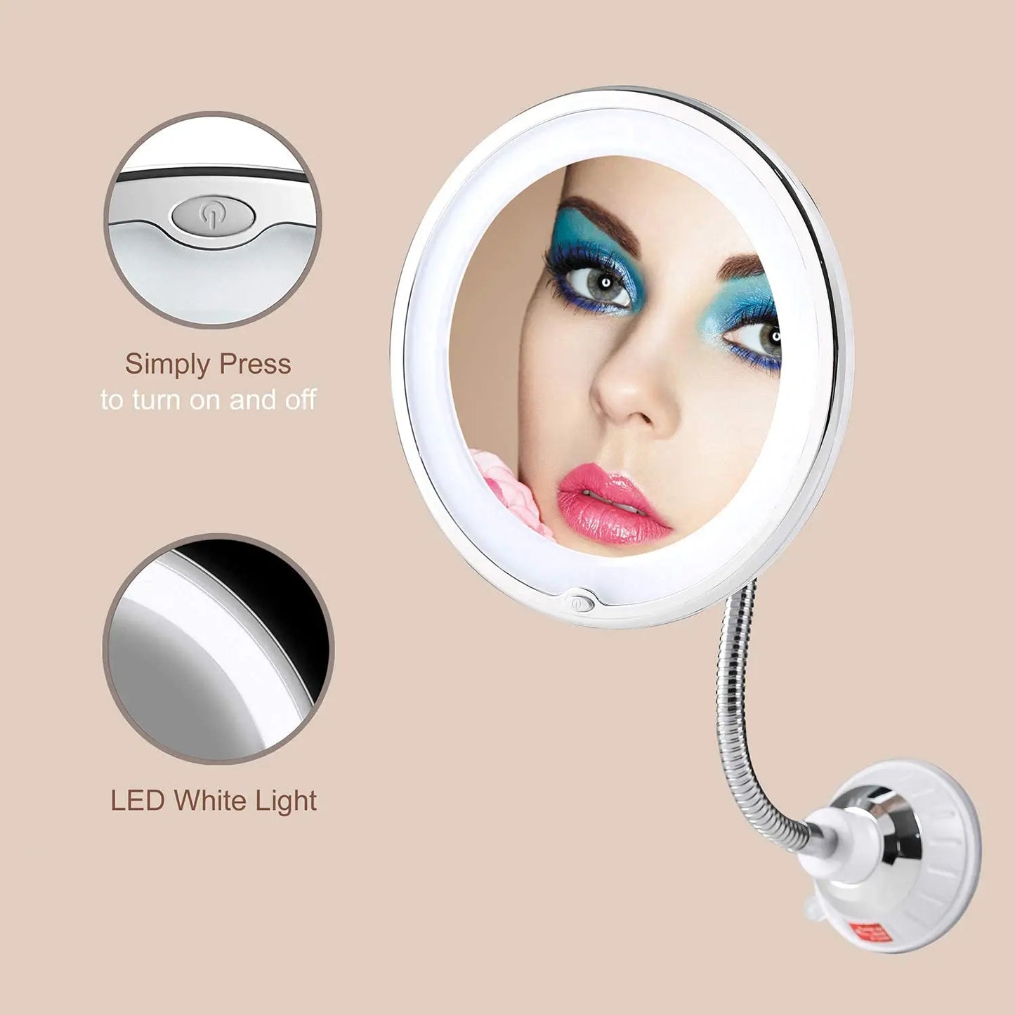 Flexible 360 degree Gooseneck 6.8" 10x Magnifying LED Lighted Mirror